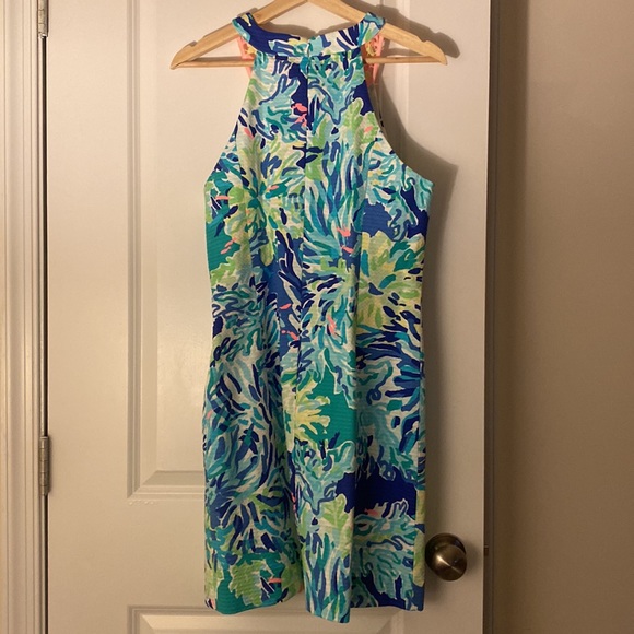 NWT Lilly Pulitzer Scuba Dress Brilliant Blue Wade and Sea Pearl Shift Printed - Picture 7 of 10